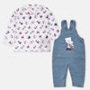 PRN White Bear Denim Dungaree with Shirt Set 12416