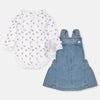 PRN Frock Denim Dungaree with Romper Set 12417