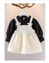 Offwhite Black Dungaree Style Winter Frock 12413