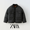 ZR Big Chest Pocket Round Collar Quilted Puffer Black Jacket 12899