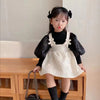 Offwhite Black Dungaree Style Winter Frock 12413