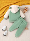 Green Zipper Hoodie Trouser Shirt Winter Tracksuit Set 13483