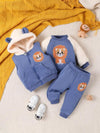 3 Pcs Lion Blue Zipper Hoodie Trouser Shirt Winter Tracksuit Set 13482