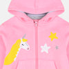 ML Unicorn Embroided Pink Fleece Zipper Hoodie 9561