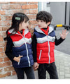 Red Blue Sleeveless Hooded Puffer Jacket 9747