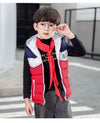 Red Blue Sleeveless Hooded Puffer Jacket 9747