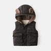 Full Fur Inside Black Sleeveless Hooded Puffer Jacket 9743