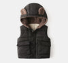 Full Fur Inside Black Sleeveless Hooded Puffer Jacket 9743