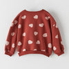 ZR Heart Down Shoulder Loose Fashion Red Sweatshirt 8843