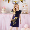 VKT Frill Sleeves Unicorn Sequin Navy Frock 7774