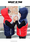 Red Blue Sleeveless Hooded Puffer Jacket 9747