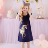 VKT Frill Sleeves Unicorn Sequin Navy Frock 7774