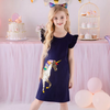 VKT Frill Sleeves Unicorn Sequin Navy Frock 7774