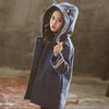 Quilted Blue Heart Pocket Hooded Long Coat 11440