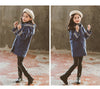 Quilted Blue Heart Pocket Hooded Long Coat 11440