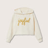 MN Joyful Embroided Cropped Down Shoulder Zipper Hoodie 10978